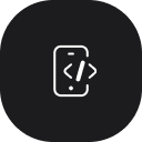 Schwarzes Symbol eines Smartphones mit Codezeichen auf dem Display