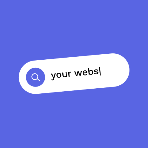 weiße Suchleiste mit Lupe-Symbol und Text "your webs" vor blauem Hintergrund