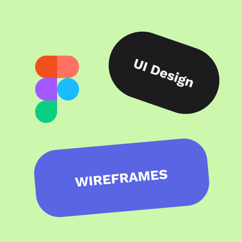 Figma-Logo mit Texten UI Design und Wireframes auf hellgrünem Hintergrund