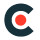 Rundes Logo mit rotem Punkt und grauem Bogen auf weißem Hintergrund