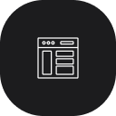 Symbol einer Webseite mit Layout in einem abgerundeten dunklen Quadrat