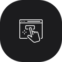 Symbol für eine Webseite mit einem Handklick-Symbol in einem dunklen Kreis